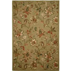 Country Collection Green Floral Hand Tufted Wool Area Rug 3.00 x 5.00 