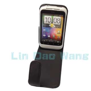 Black Leather Case Cover Pouch + LCD Film For HTC Wildfire S A510E