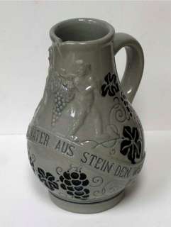 Vintage German Wine Stein Pitcher Jug Salt Glaze Cobalt Blue Stoneware 