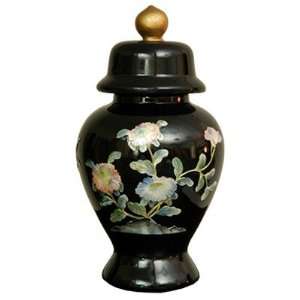    11 Black Birds and Flowers Temple Jar in Black