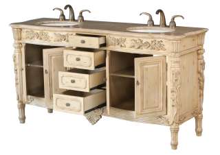 67 Traditional Double Sink Bathroom Vanity Cabinet Travertine 