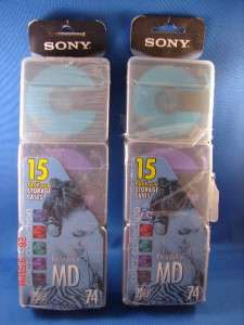 SONY COLOR COLLECTION MINI DISC (2) 15 PACK WITH STORAGE CASES NEW 