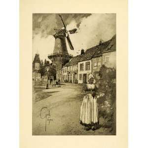1909 Print Leiden Leyden Dutch Windmill South Holland Netherlands 