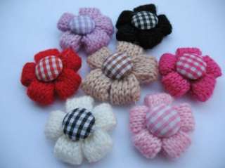 14 Wool Crochet Flower Gingham Button Center Mix  