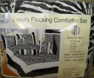 15pc Black/White Silk Zebra Comforter & Drape CAL KING  