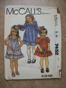 McCalls Pattern 7452 Childrens Girls Toddler Dress  