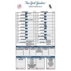  Yankees at White Sox 8 28 2010 Game Used Lineup Card 