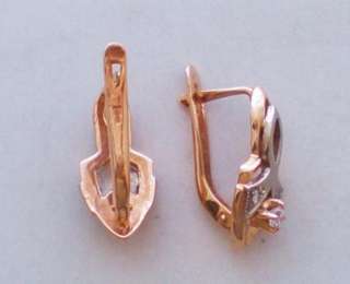 Russian 14K 585 Rose Pink White Gold Created Diamond Earrings 14kt 4.7 