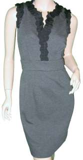   Sleeveless Charcoal Ponte Knit Black Trim Dress 12 Petite NEW $138