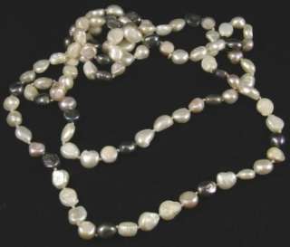 Peach White Gray Freshwater Pearl Baroque Nugget Long Strand Necklace 