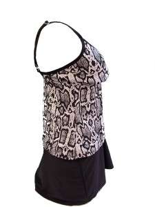 ANNE COLE COLLECTION TANKINI SWIMSUIT BLACK WHITE SNAKE PRINT SIZE 16 