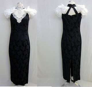  ROBERTA RUFFLE BEADS EVENING GOWN PARTY WHITE BLACK DRESS SIZE 9 / 10