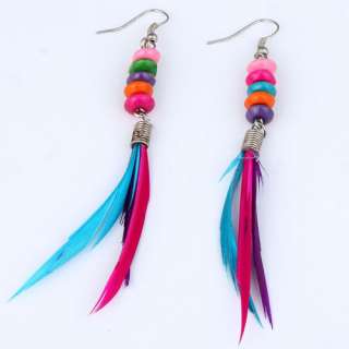wholesale feather dangle hoop earring lot 6 pair blue yellow fit 