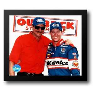  Dale Earnhardt standing with Dale, Jr, steakhouse sign in 