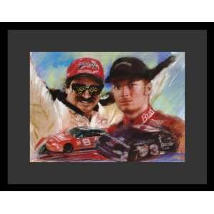 Dale Earnhardt Jr. & Sr. (Faces & Cars) White Wood Mounted Sports 