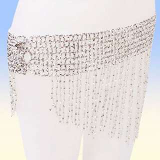 Charming Belly Dance Hip Skirt Scarf Belt Wrap Silver Dancewear Silver 