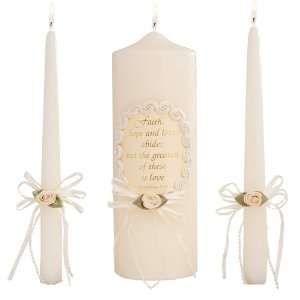  Wedding Unity Candle Set, 9 inch Pillar Candle with Corinthian Bible 