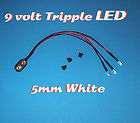 ONE PRE WIRED LED 9 VOLT TRIPPLE WHITE WITH 9V SNAP PREWIRED
