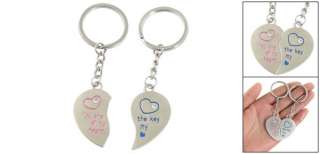 Couple Diamante Inlay Metal Heart Charms Ring Keychain  