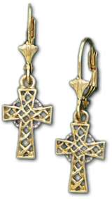 New Sterling Silver / Gold Irish Celtic Cross Earrings  