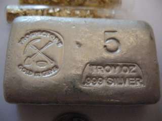 OZ. 999 RARE PURE SILVER HAND POURED PROSPECTORS BAR + GOLD 2012 