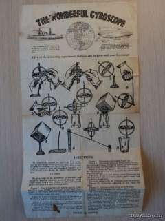 Antique Toy Gyroscope Instruction Sheet Directions Manual c.1910 