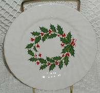 Christmas White Swirl Holly Wreath Scio Bread Plate  