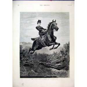  1881 Water Jump Horse Show Woman Antique Sketch