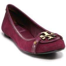 Tory Burch AADEN Logo Leather Trim Suede Ballet Flats Shoes Red Wine 9 