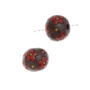 Golem Studio Glazed Ceramic Round Beads Brown With Red 