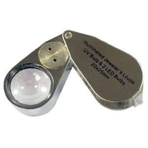  20x Illuminated LED Jewelers Loupe Magnifier w/ UV Light 