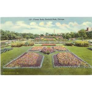1940s Vintage Postcard Flower Beds   Garfield Park   Chicago Illinois