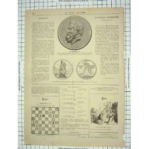  Chess Board Denecourt Medallie Chaplain Old Print