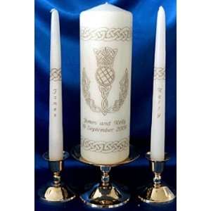  Scottish Thistle Celtic Unity Candle Set White/Ivory