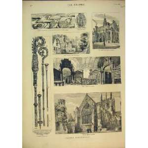  1882 Oxford Chapel Merton Library College Staves Print 