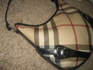 Authentic Burberry SUPER NOVA CHECK Camel Hobo Patent Belted Buckle 