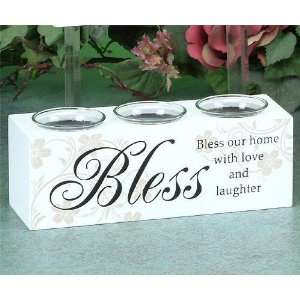  Bless Inspirational Ivory 3 Votive Candle Holders
