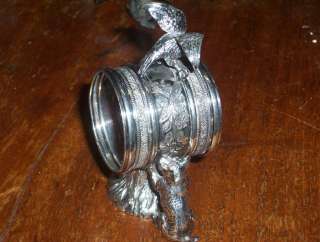 antique silver/silverplate figural napkin ring/holder dogs bird 