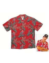 Red Hawaiian Aloha Jungle Bird Cotton Button down Costume Shirt