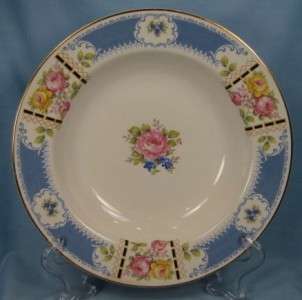 Vintage Colonial Blue Soup Bowl Homer Laughlin Roses & Blue Bands (O 