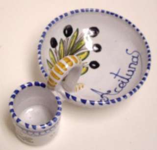 Talavera Mexico Hand Painted Aceitunas Olive Serving Dish Handle S 
