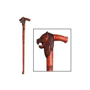    NOVICA Wood walking stick, King of the Lions