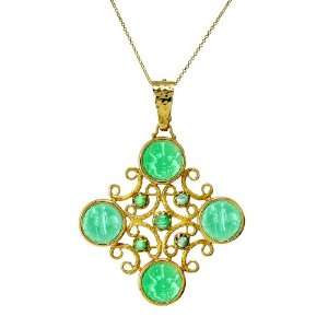   14k Yellow Gold Aqua Venetian Glass Emerald Pendant, 18 Jewelry