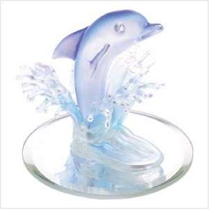 Frosted GLASS Jumping DOLPHIN w/ Wave Splash FIGURINE  