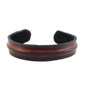 Leather Wrist Band with Two Orange Stripes   Adjustable 