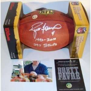  Brett Favre Autographed Football   297 STARTS 1992 2010 