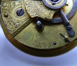 Antique Jon Adamson pocket watch w/key 1814 Chain Fusee hand painted 