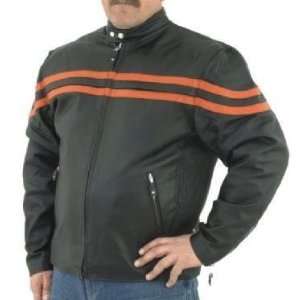   Vented Leather Motorcycle Jacket, Orange Racing Stripes Automotive