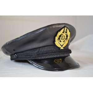  Black Leather Captain Ship Boat Nautical Sailor Hat Cap 