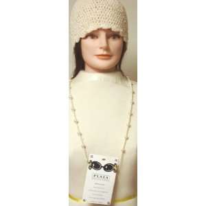  Hand Crocheted Ivory Chenille and Gimp Tweed Skull Cap 